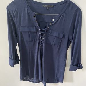 White House Black Market tie front shirt, navy, Size M